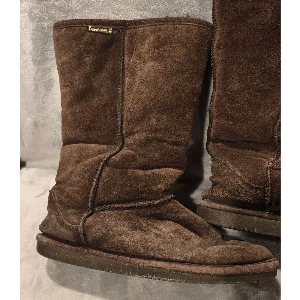 Bearpaw Womens‎ Suede Sheepskin Lining Boots Chocolate Brown Mid-Calf 9